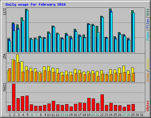 Daily usage for February 2016